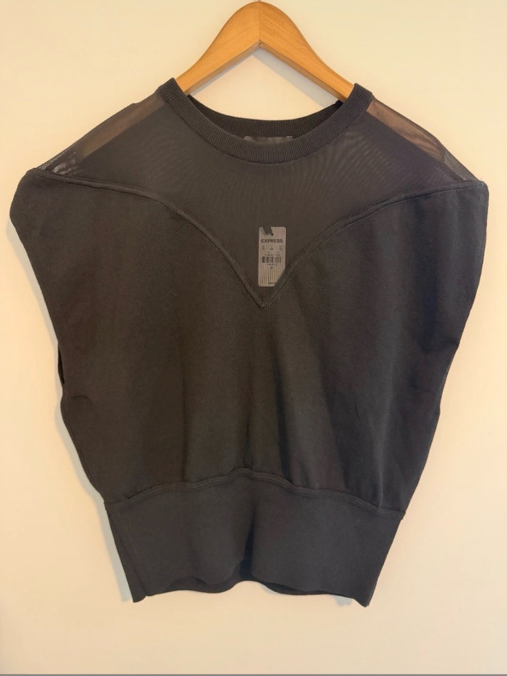 Express - NWT Black Mesh-Panel Cropped Pullover